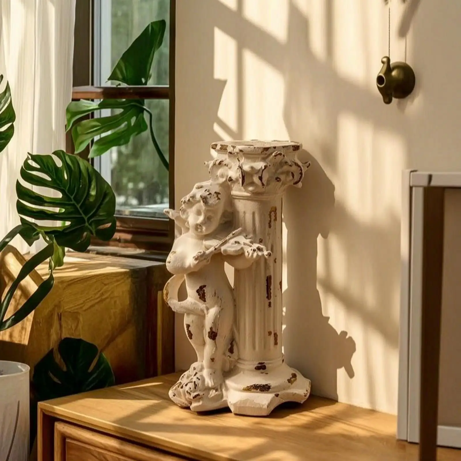 Tall Rustic Wall Candle Stand Antique Iron Candlestick Lantern Decorative Accent for Living Room or Ceremony
