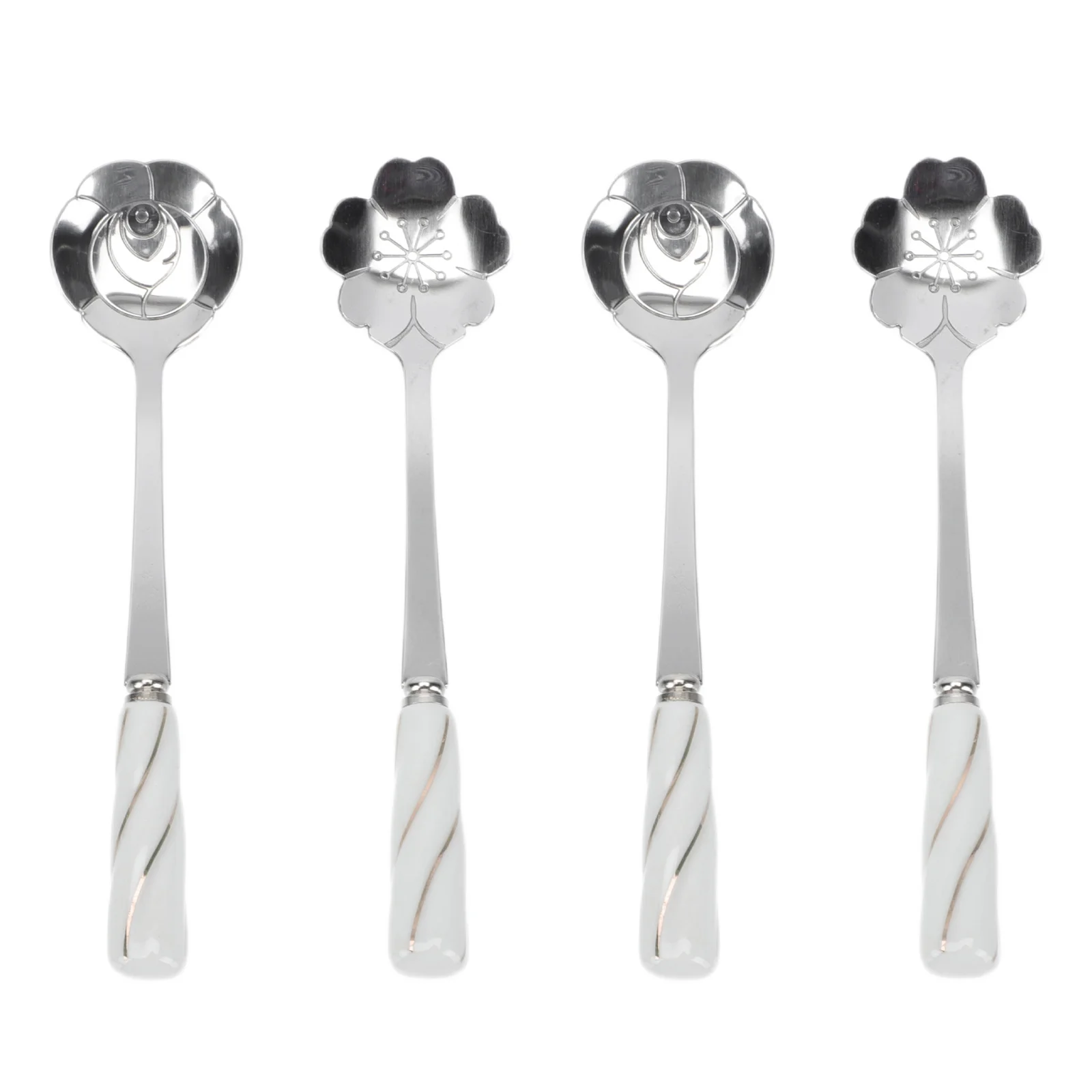 

4Pcs Stainless Steel and Ceramic Spoons Creative Flower Shape Coffee Spoon Multipurpose Dessert Scoop for Home Bar Milk Tea Shop