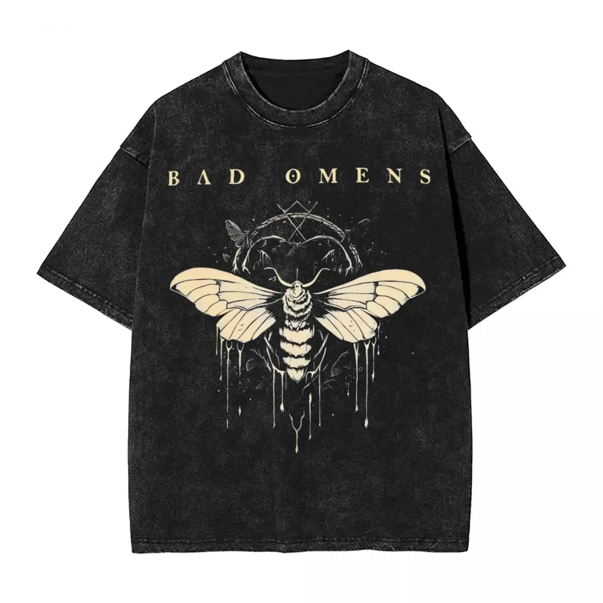 Bad Omens Moth T Shirts Hip Hop Washed 100% Cotton Harajuku T-Shirts Rock Music Vintage for Men Women Tops Streetwear Tops Tees