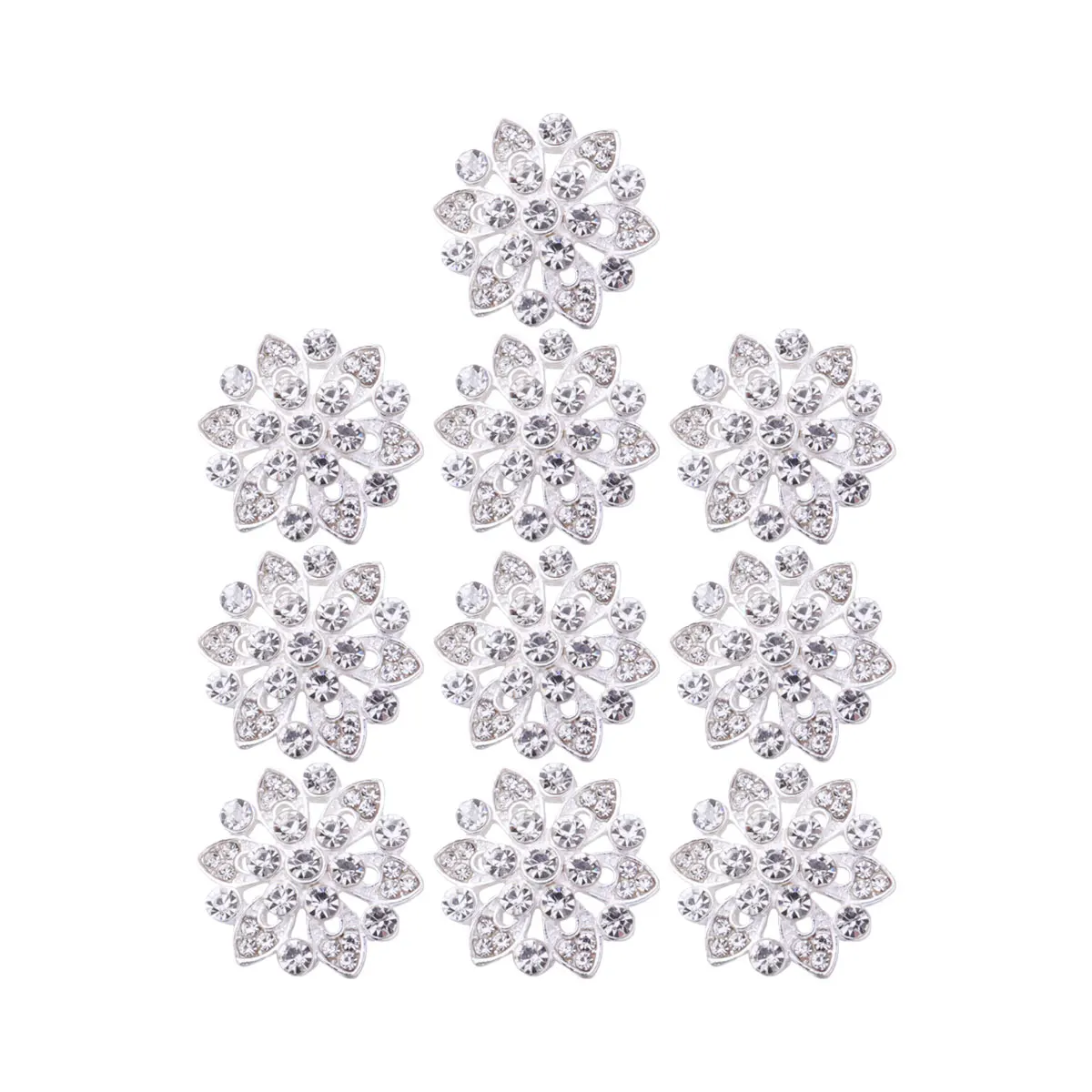 

10pcs Flower Decorative Supplies Durable Rhinestone Alloy Jewelry Accessory DIY Buttons Diy Decor nament Silver