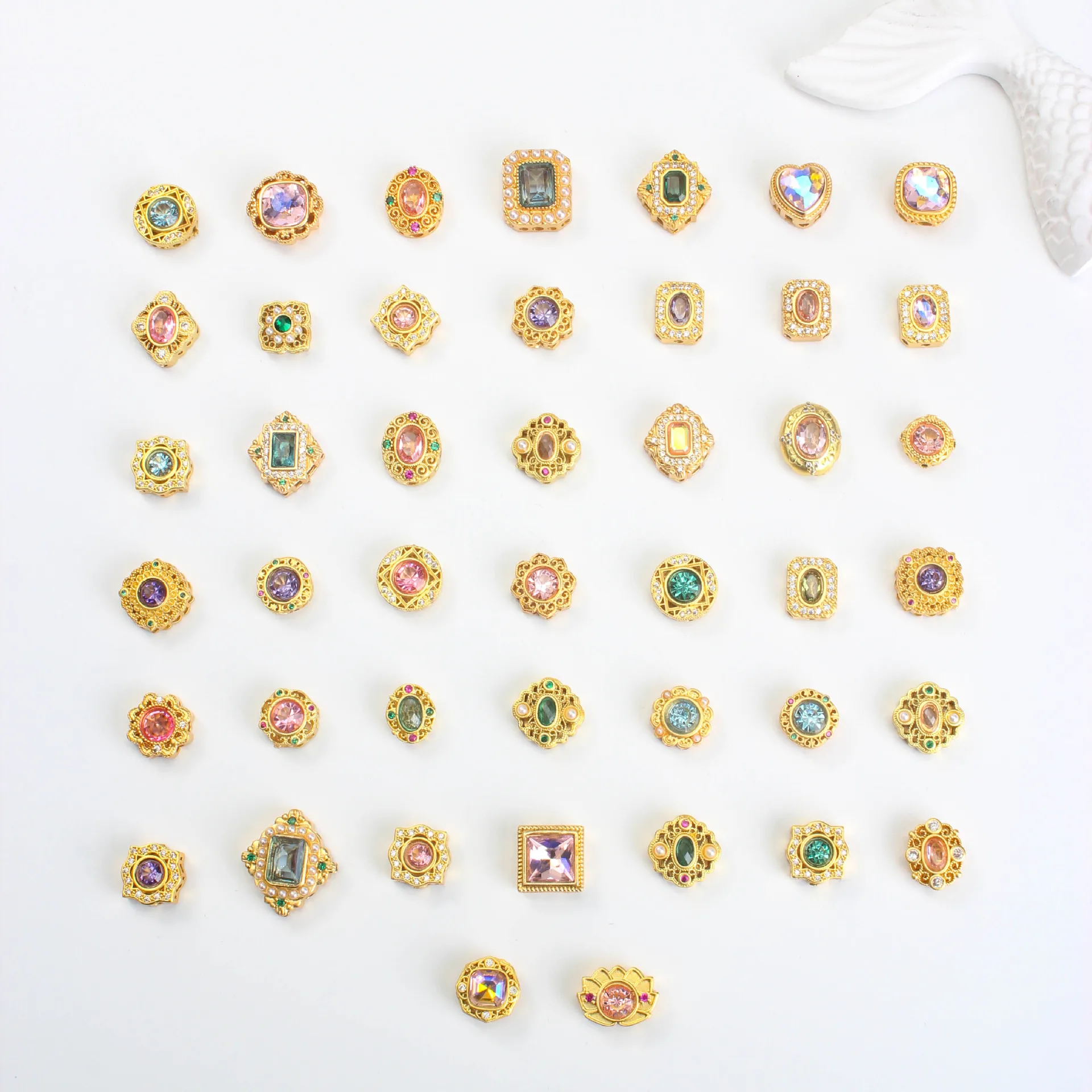 8pcs Copper Gold-plated Zircon Porous Ring Face Transport Caibao Bead DIY Necklace Bracelet Jewelry Accessories Beading Material