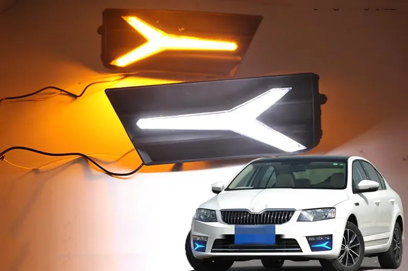 

RQXR led daytime running light flowing turn signal blue night mode assembly for skoda octavia 2017