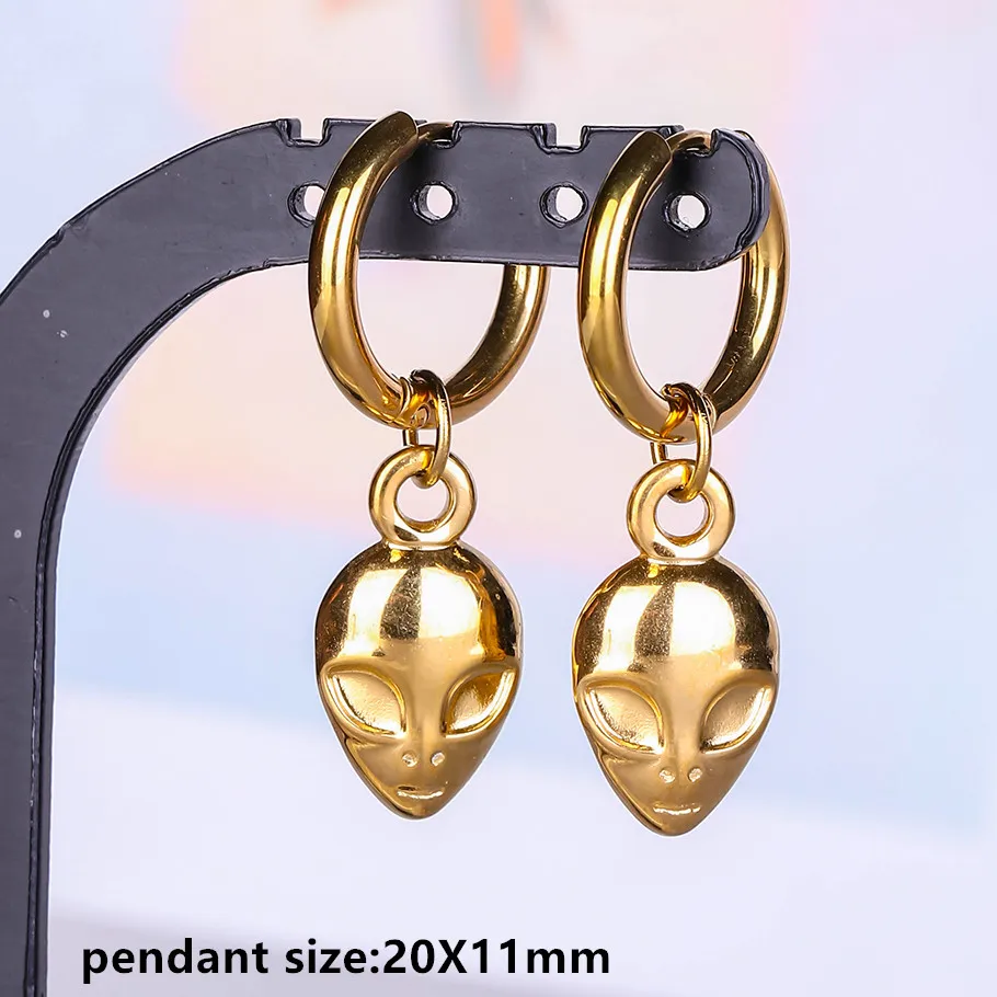 Engelskreuz Alien Anhänger Creolen Stern Schwert Bogen Edelstahl Runde Ohrringe für Damen Herren Schmuck Piercing Aretes Geschenk – Detail 5