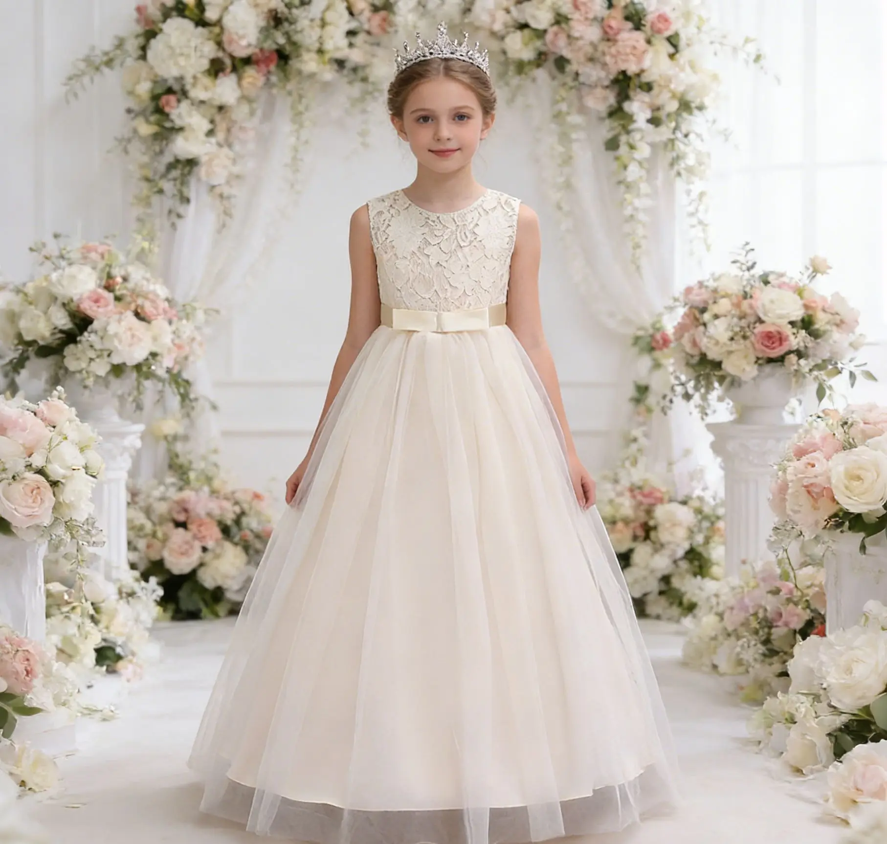 

Элегантное платье с цветочным узором для девочек, костюм подружки невесты, детское белое свадебное платье, кружевное платье принцессы, праздничные платья для девочек, платье