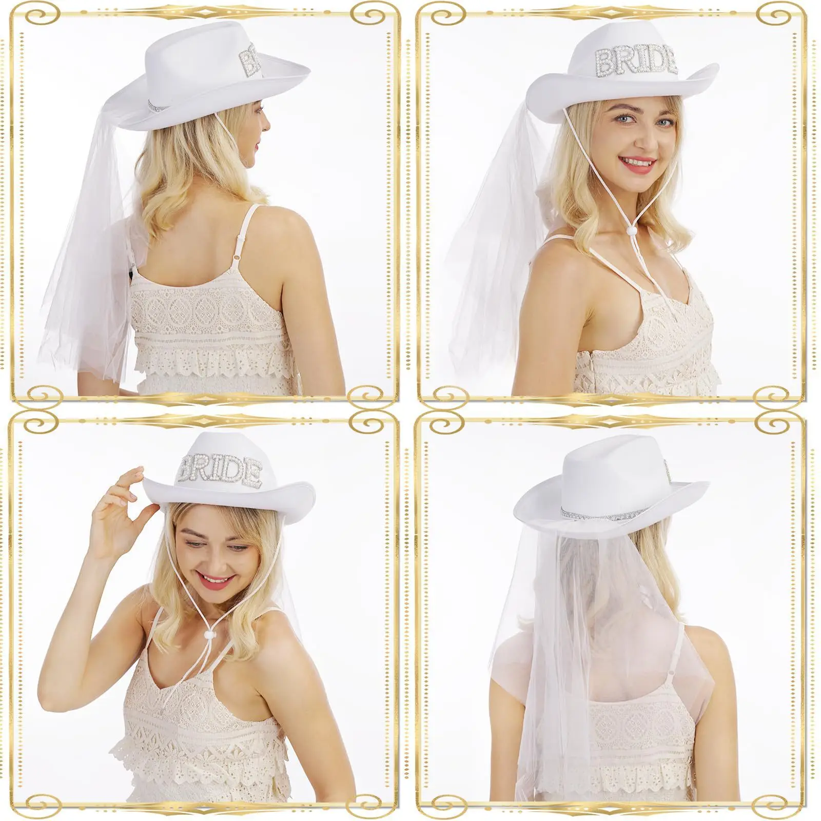 

HongLuan White BRIDE Tassels Cowboy Hat Rhinestone Woman for Cowgirl, Wedding Cowboy Accessories & Western Cowboy Hats for Man