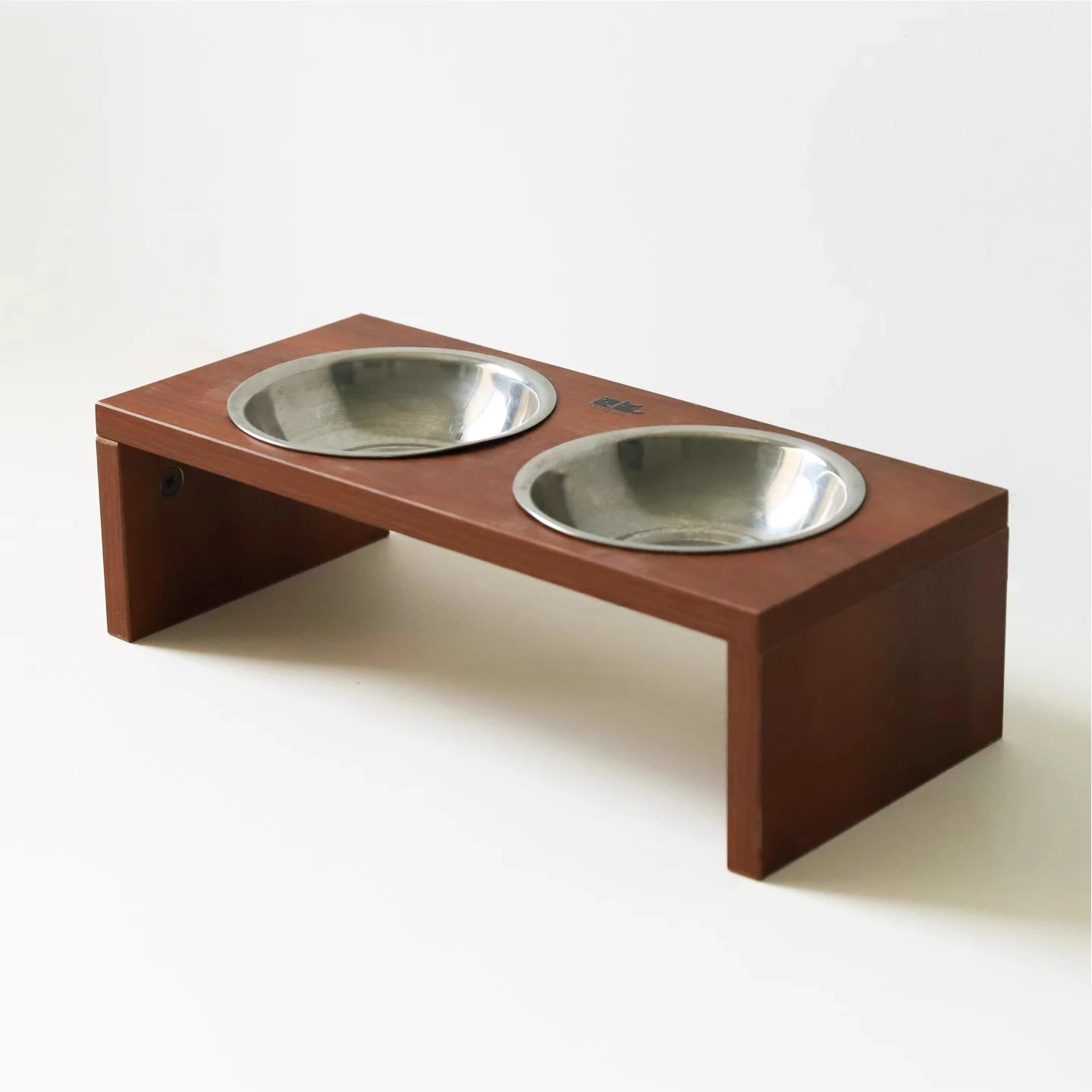 

Creative Stainl Steel Bowl Anti-Flip Dual Bowl Elevated Stand Wooden Base Food Di Water Drinking Bowl for s