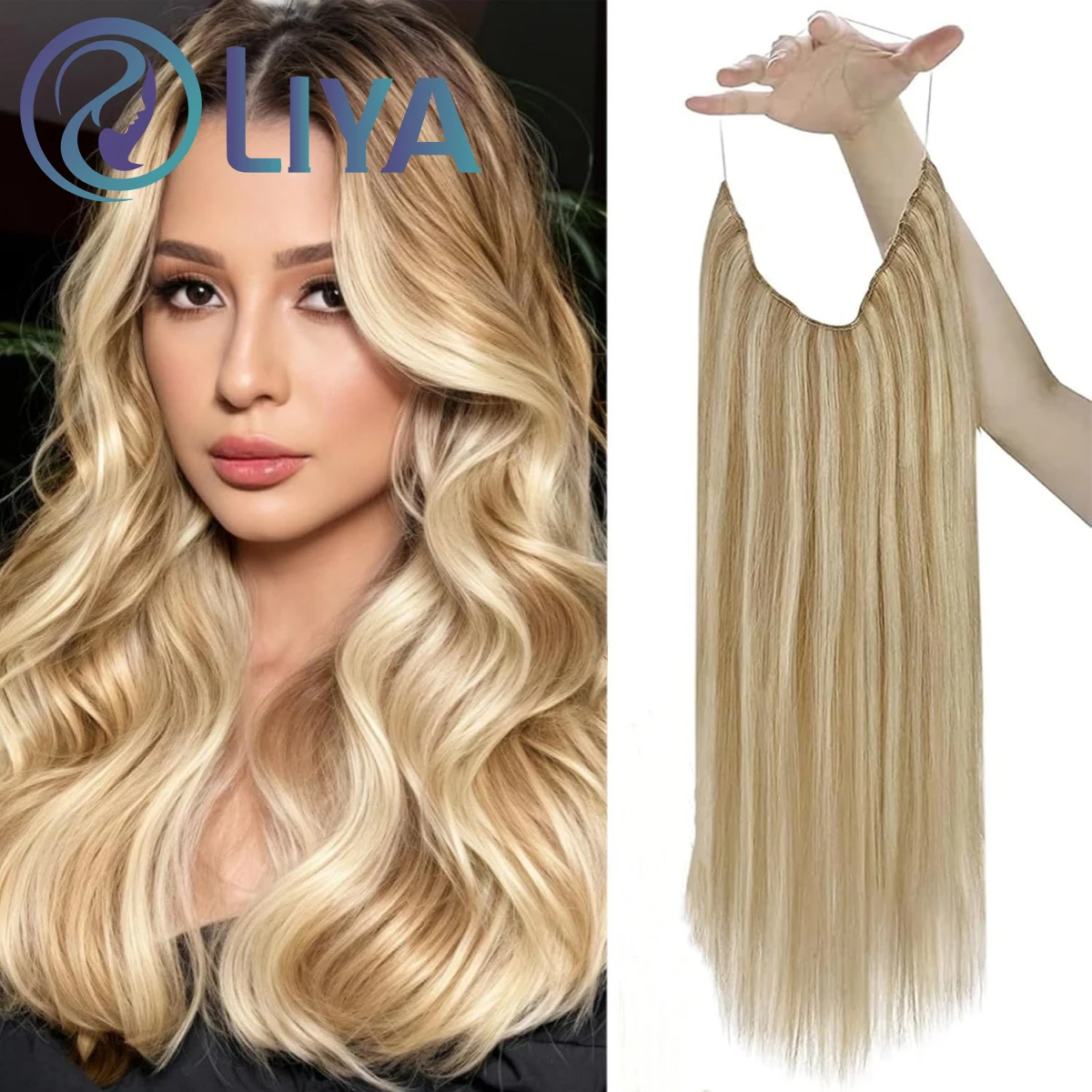

Highlight Straight Clip In Human Hair Extensions Full Head Fish Line One Piece Wire Hair Extensions 8/613 Clip In Hair Extension