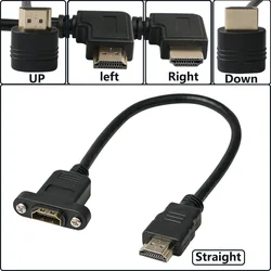 HDMI-compatible 90 Degree Right Angle HDMI Panel Mount socket Extension Cable Screw HDMI Female to Male Panel Connector Cord