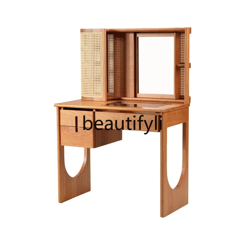 

Retro rattan dresser light luxury solid wood dressing table