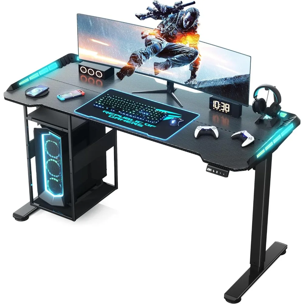 Gaming Desk with LED Lights & Host Shelf, 55