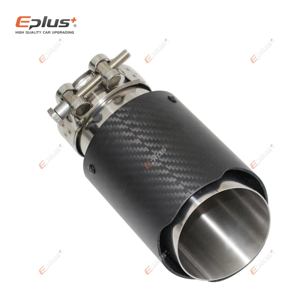 طرف كاتم الصوت من ألياف الكربون غير لامع عالمي للسيارة ، نظام العادم ، كاتم صوت الأنابيب ، الفوهة المستقيمة ، الفضة غير القابل للصدأ