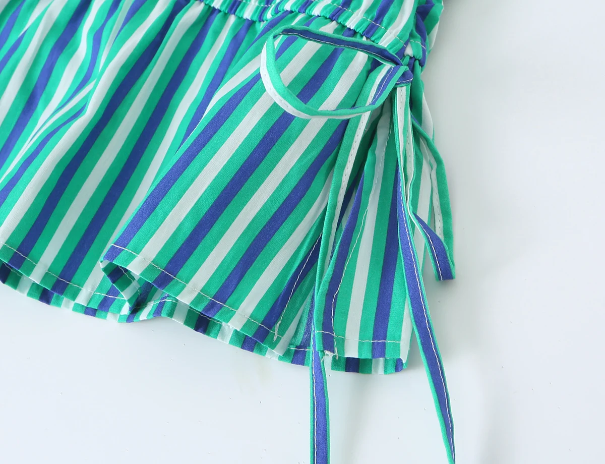 BSAY 2026 Neue Täglich Frische Damen Bluse mit Vertikalen Streifen, Stufenrüschen, Ärmellos, Stehkragen, Seitlicher Kordelzug, Lockerer Sommer-Oberteil – Detail 6