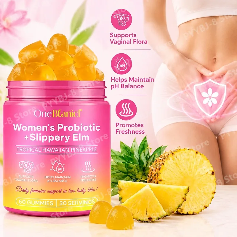 Women's Probiotic + Slippery Elm Gummies, Support Vaginal Flora & pH Balance, Promote Feminine Freshness,60 Gummies