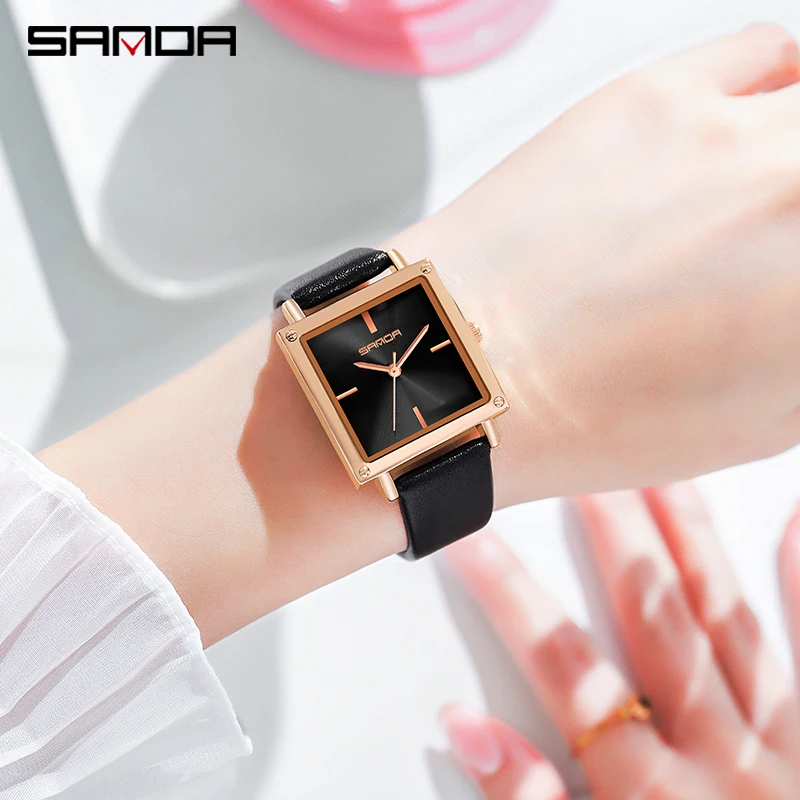 砂-女性用スクエアスポーツウォッチ,レザーストラップ,アナログ,クォーツ,腕時計,ビッグダイヤル,ヴィンテージ,エレガント,女性用,ファッショナブル,1068