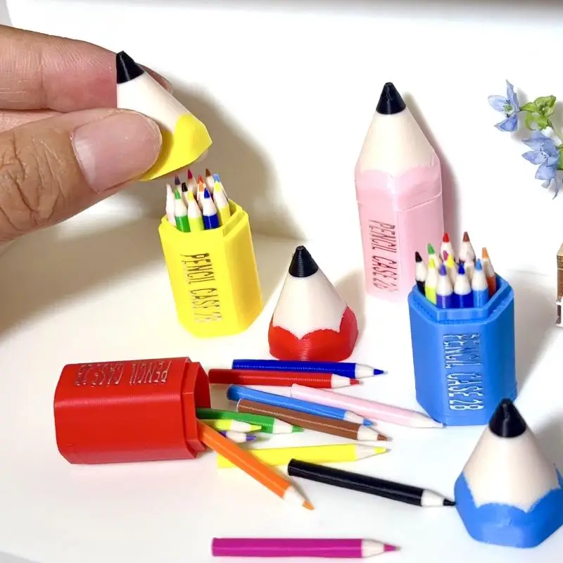 Poppenhuis miniatuur schoolbenodigdheden set gekleurde pennen potloden model voor kinderen fantasiespel poppenhuis desktop kantoor