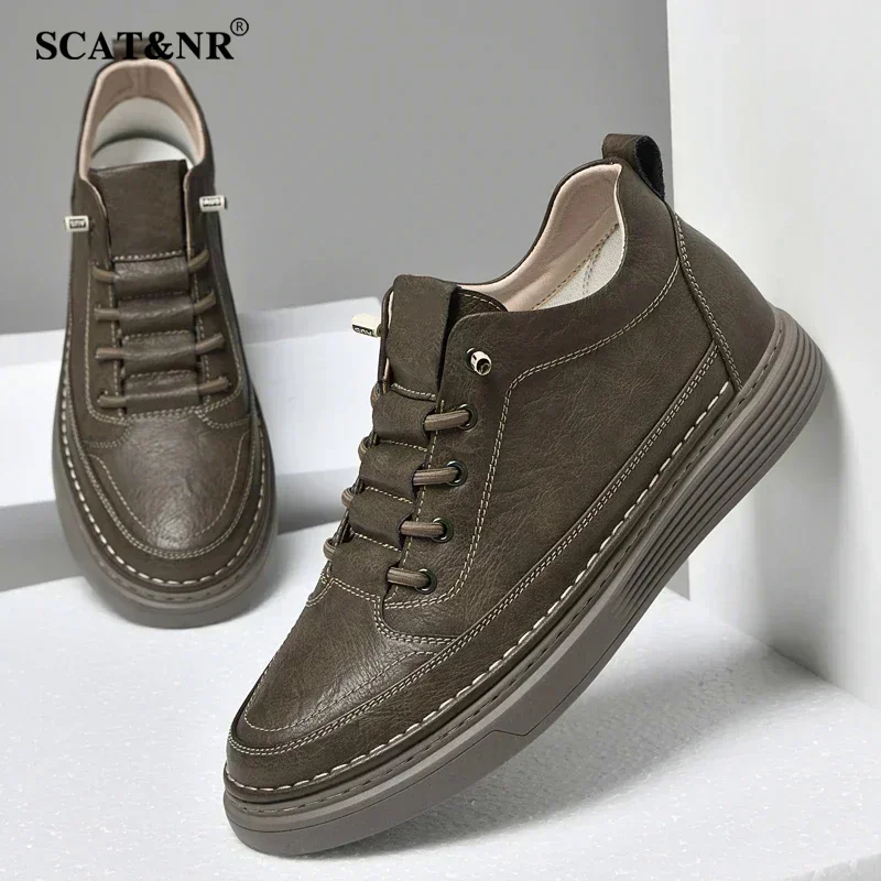 Sapatos de aumento de couro genuíno elevador sapato aumento de altura calçado masculino palmilha 6cm tênis skate