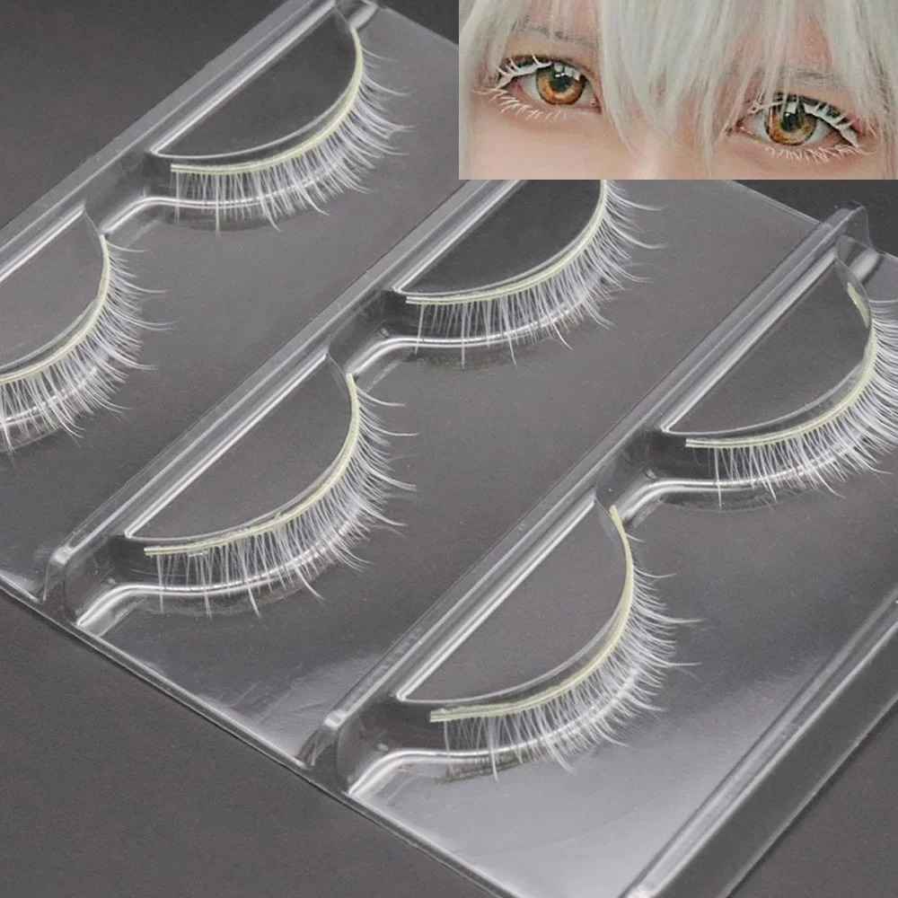 AMSDCN Hot 3pair Natural Long Eyelashes White Eyelashes Makeup  Extension Cross Strip False Eye Lashes Beauty Makeup Tools