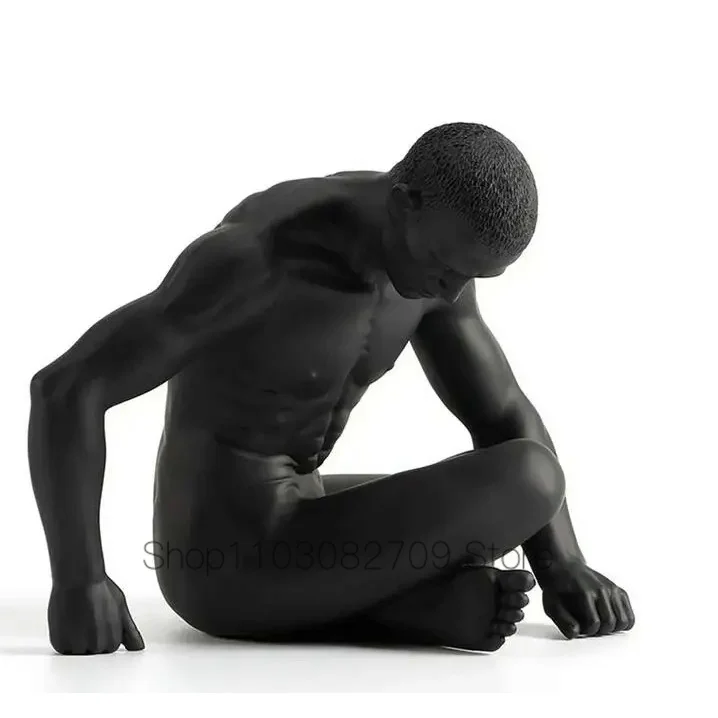 Body Naked Man Art Sculptures Modern Nude Male Black Statues Masculinity Resin Creative Ornament Home Decor Furnishings Business