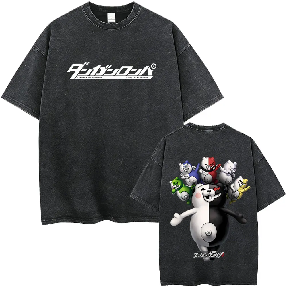

Washed Vintage Anime Danganronpa Monokuma Graphic T-shirts Men Women Manga Retro Oversized Short Sleeve T Shirts Tops Streetwear