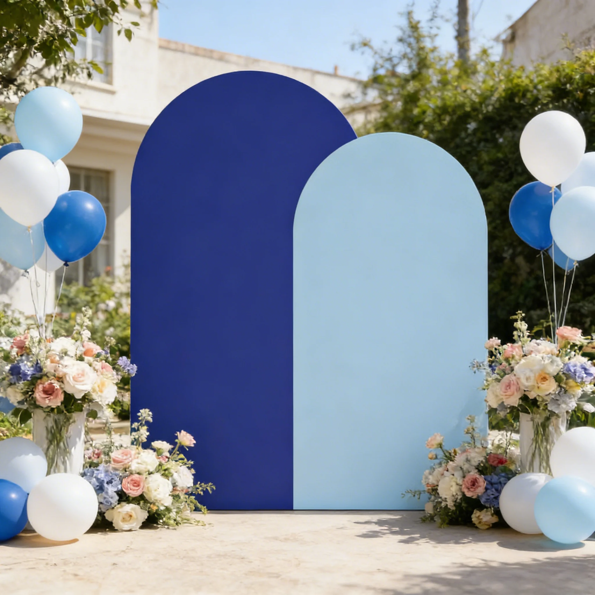 Blue Wedding Arch Backdrop Cover Newborn Baby 1st Birthday Party Spandex Stretchy Round Top Arch Stand Cover Photo Background