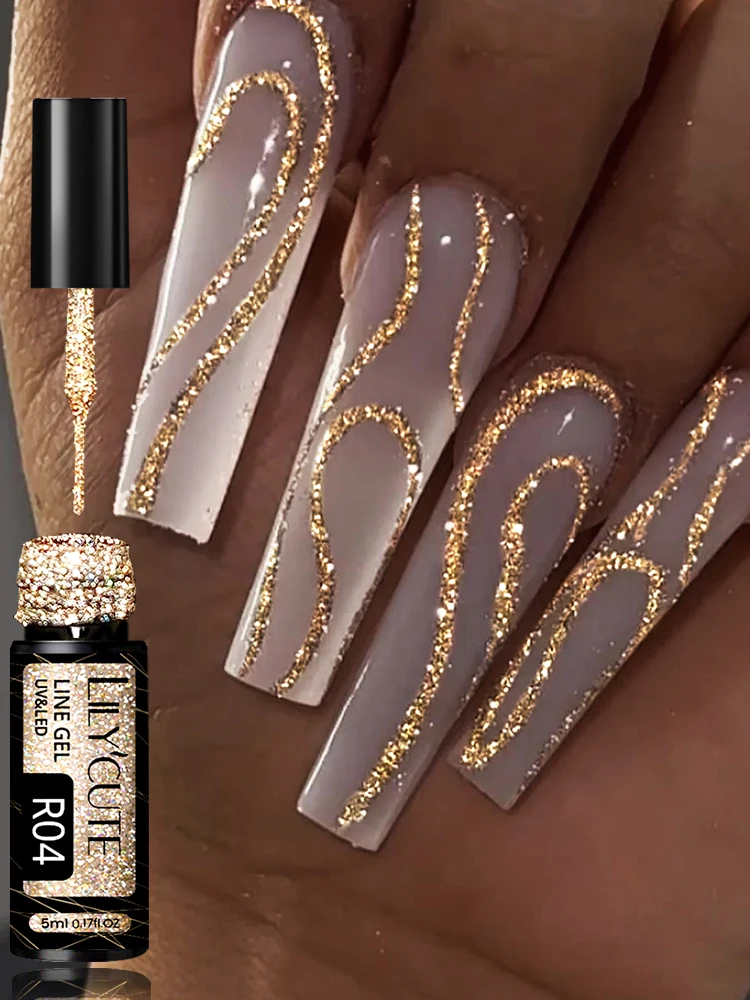 LILYCUTE 5ML Champagne Ouro Reflexivo Glitter Liner Gel Esmalte Brilhante Espumante Francês Semi