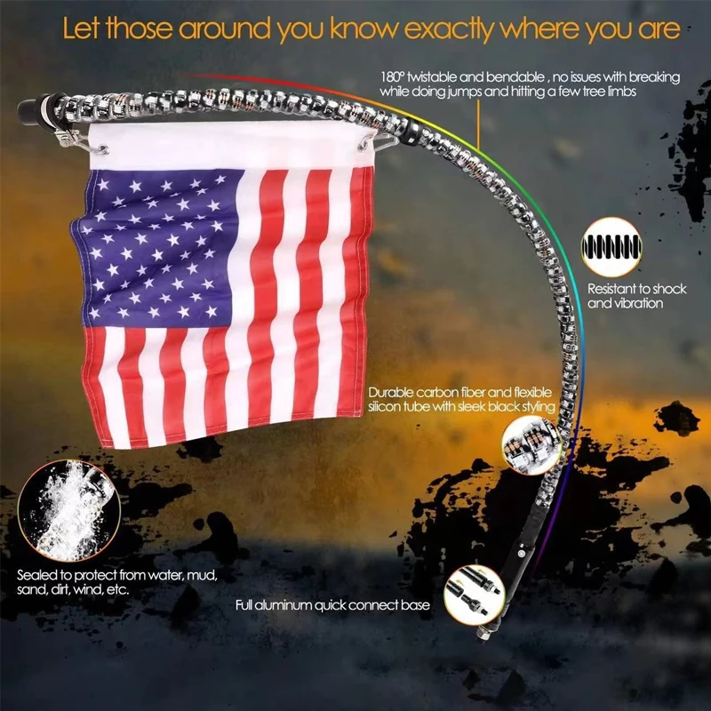 2/3/4FT LED Whip Light RGB Waterproof Multi-Color Flagpole Lamp Bowlight for Offroad Sand Rails Buggies SxS ATV/UTV RZR