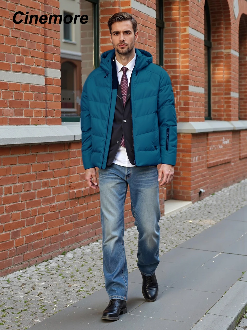 

Cinemore 2025 Winter Coat Men's Down Jacket with Pockets, Warm, Drawstring, Hooded, Short Parka Men's 8099