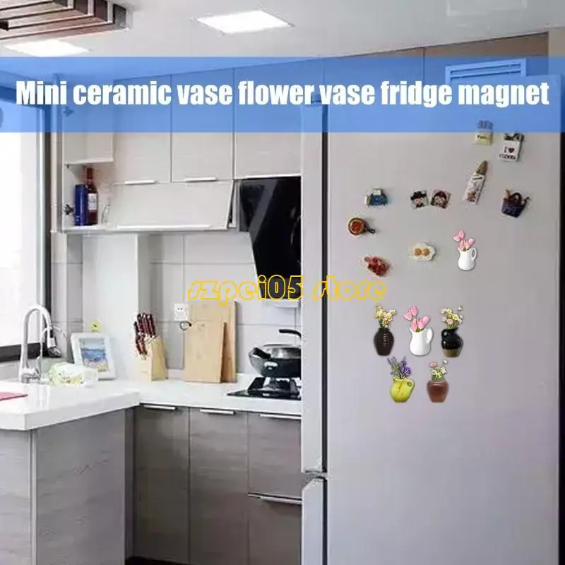 45be Packung 5 Mini -Plastikblütenvase -Magnete für Kühlschrankhäuser Küche Dekore