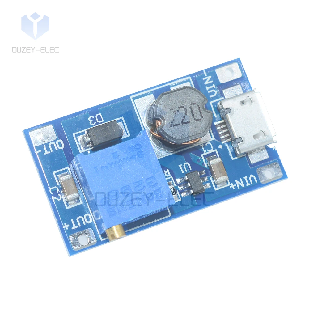 2A Boost Plate Step Up Power Supply Module with Type-c MICRO USB 2-24V to 28V MAX DC-DC  Adjustable Boost Converter Module