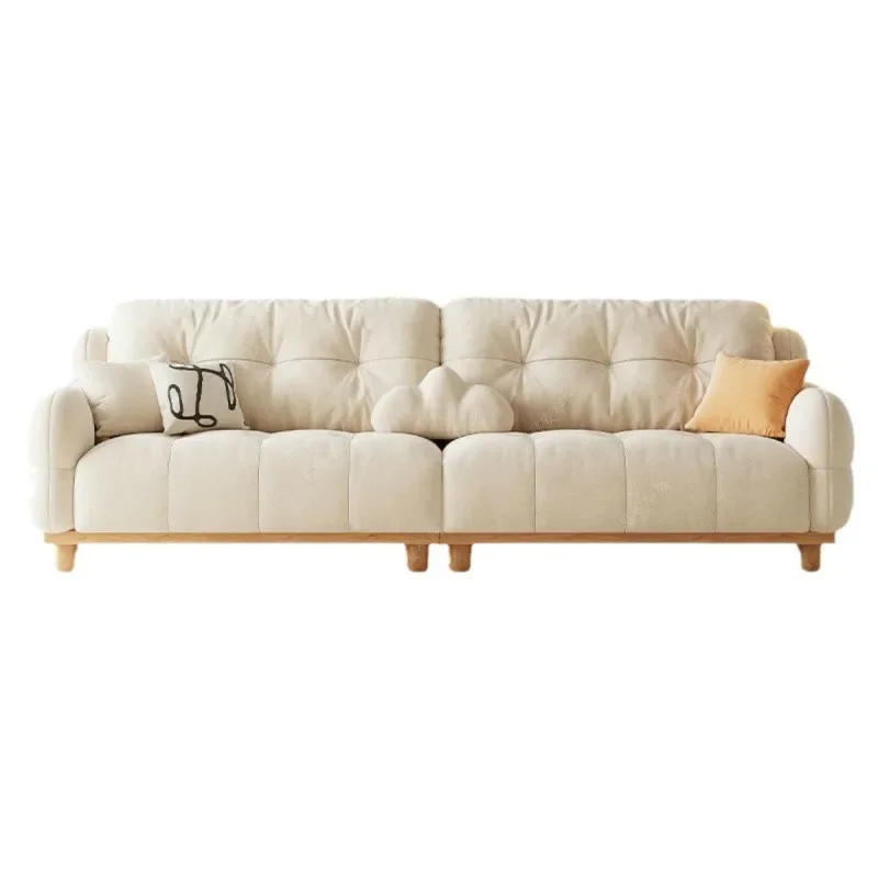 

Piano key puff fabric solid wood cream wind small apartment cloud sofa Japanese simple ash wood living room sofa