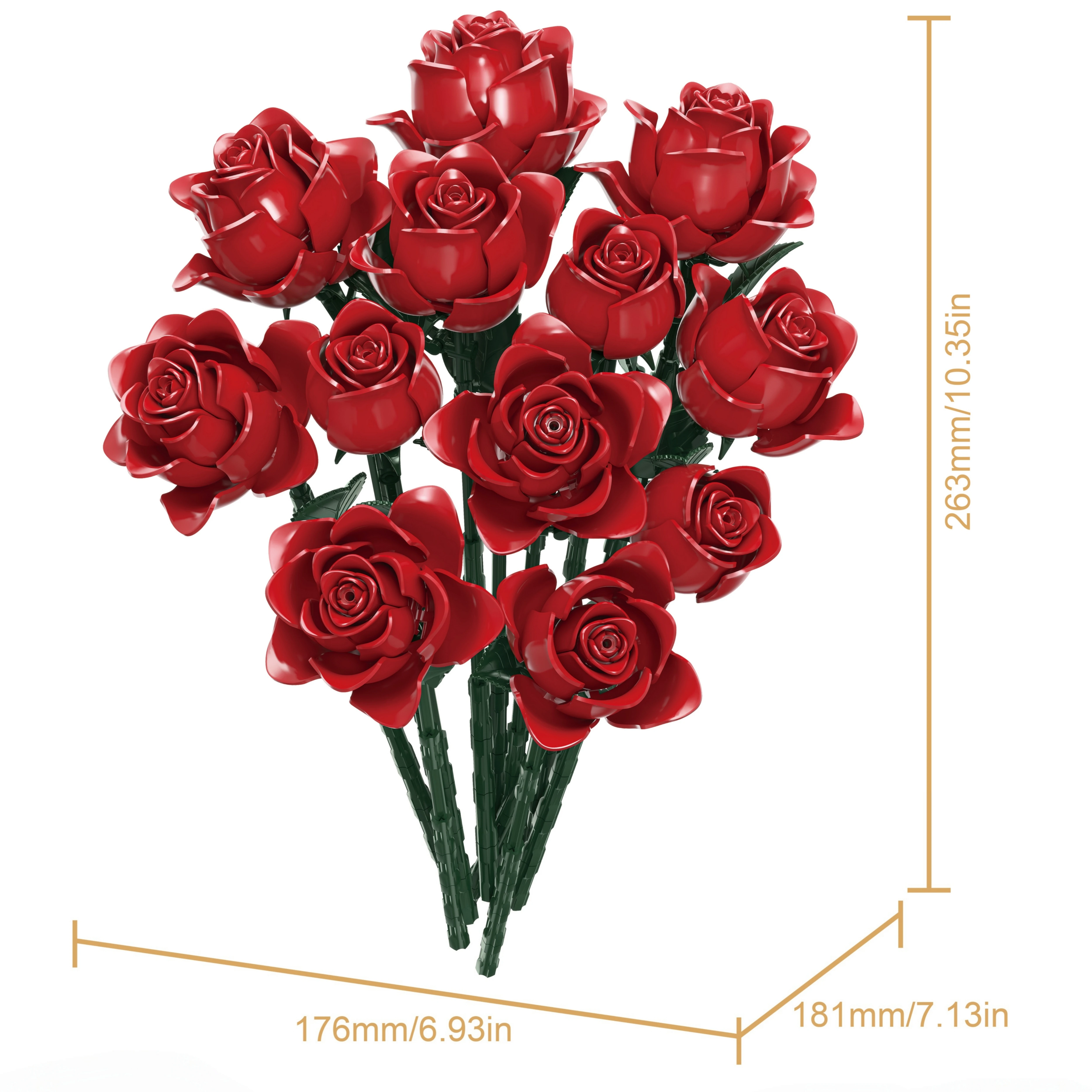 Red Rose Building Blocks Set, Home Decor Flower Building Block Model, suitable for Valentine's Day and Women's Day gifts.
