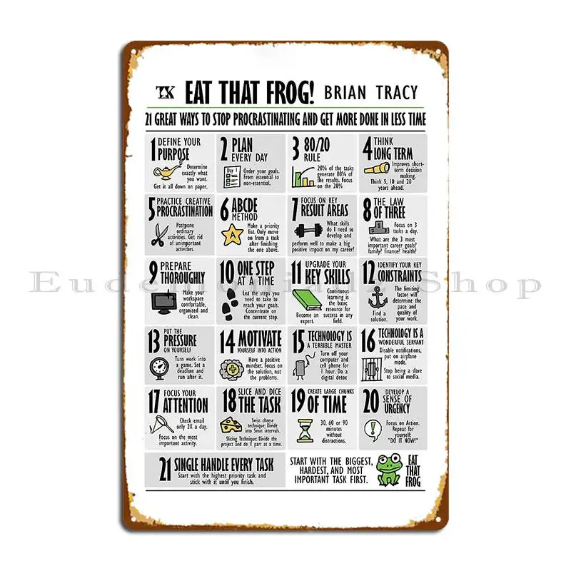 Visual Book Eat That Frog Brian Tracy Metal Plaque Poster Cave Printing Kitchen Wall Decor Living Room Tin Sign Poster