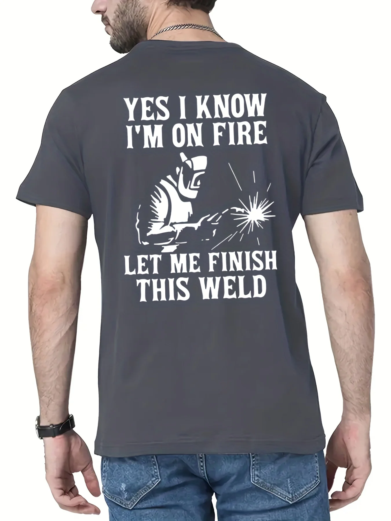 Men's 'On Fire' Welding Tee - Durable, Casual, Easy-Care, Stretch, All-Season Casual Crew Neck