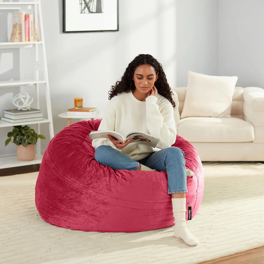 كرسي Amazon Basics كبير الحجم من إسفنج الذاكرة باللون الوردي مع 4 أقدام، مغطى بالألياف الدقيقة الناعمة #2