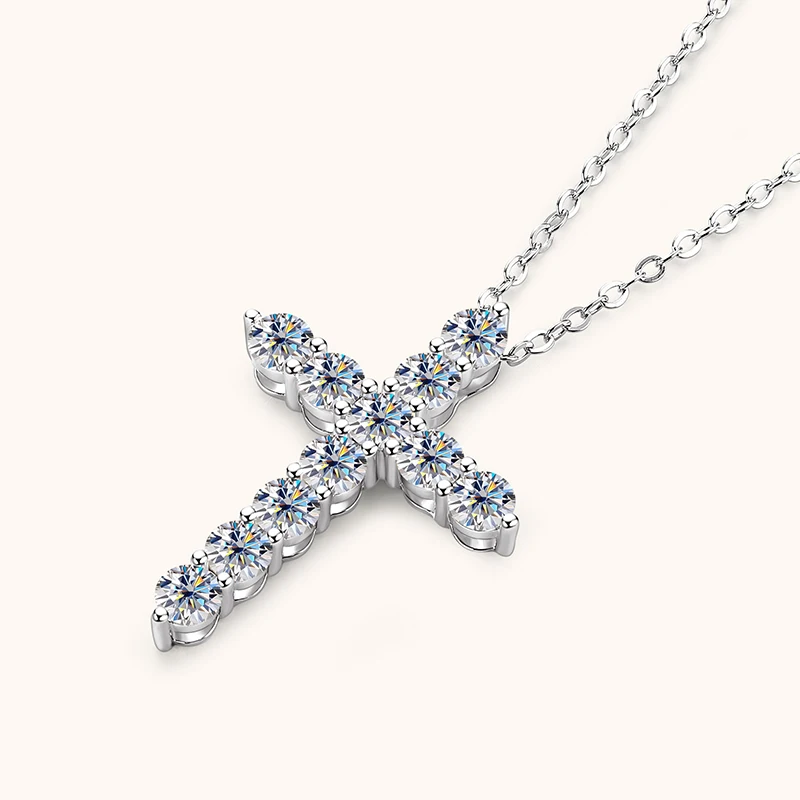 

Lnkry D VVS1 3.5mm Moissanite Cross Pendant Necklace Certified Original 925 Silver Chain Necklaces for Women Retro Jewelry Gift