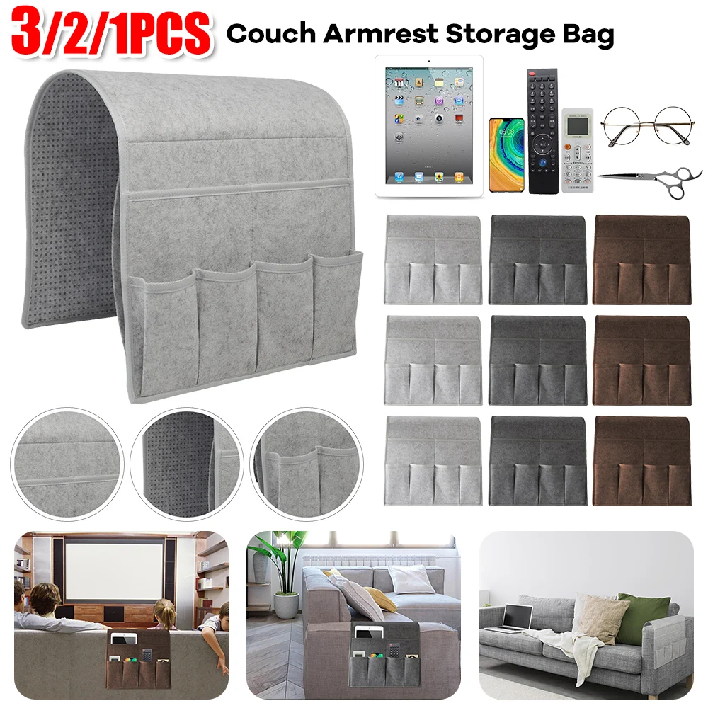 

Household Armchair Caddy Felt Couch Recliner Armrest Organizer for Magazine Tablet Cell Phone Remote Control Hanging Storage Bag