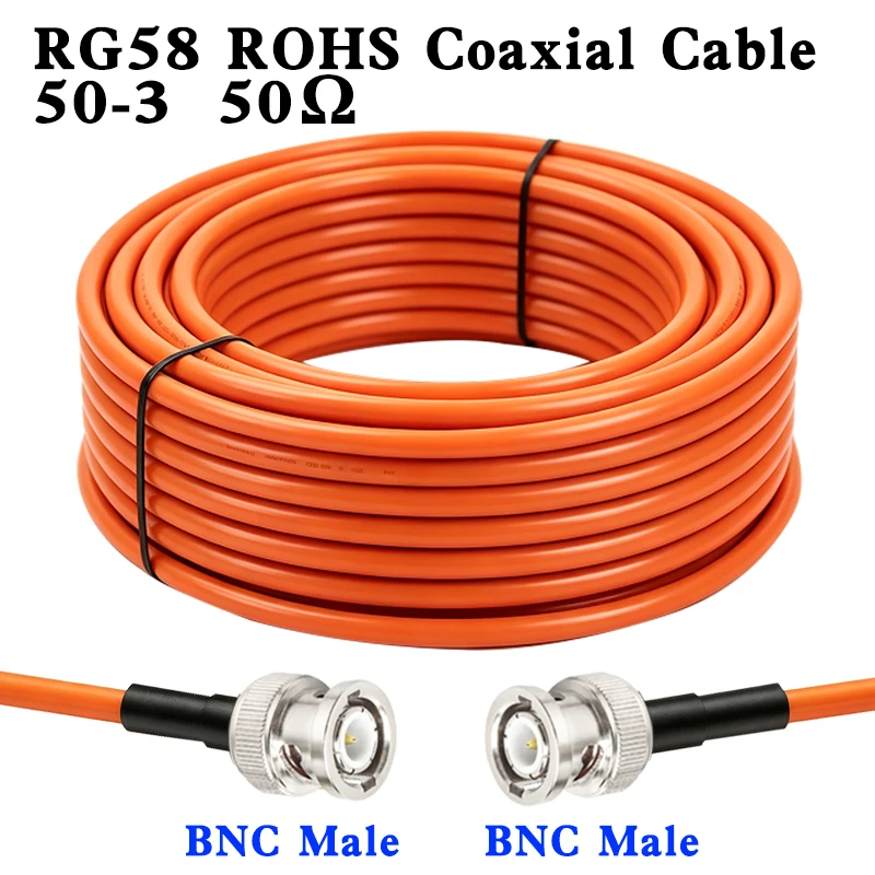RG58 Coaxial Cable 50‑Ohm BNC Male to BNC Male RF Coax Wire for Radio Antenna Scanner Signal Transmission Low Loss Coaxial Jumpe