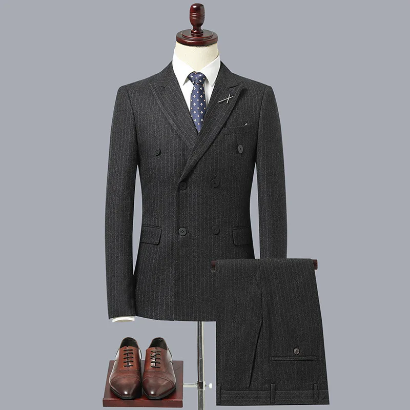 

H82 Customized double-breasted suit suit men's slim groom's dress business casual suit spring and autumn new style