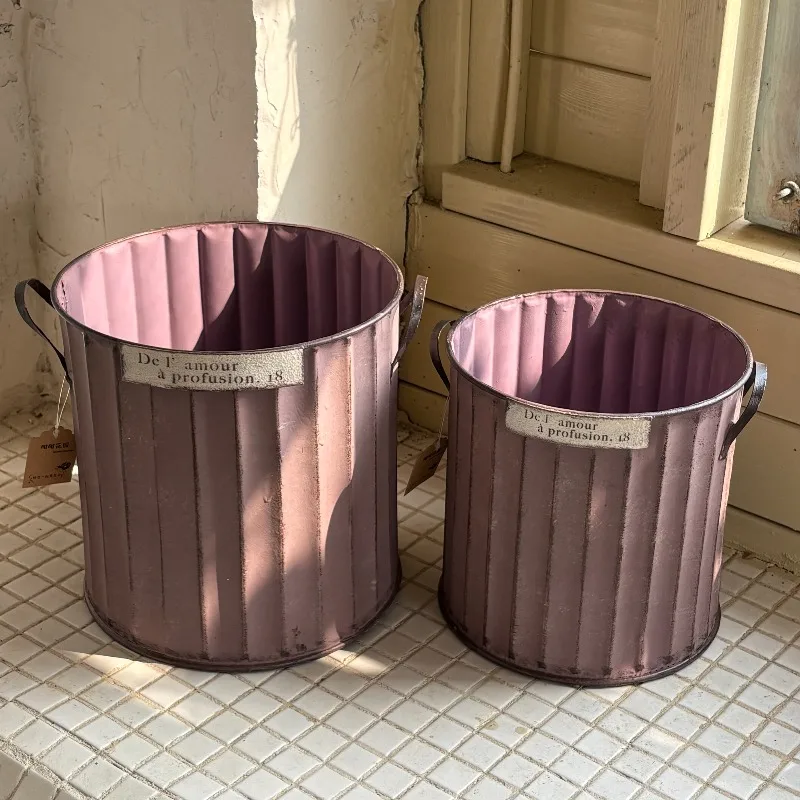 Tin Pot Straight Barrel Purple Flower Pots Outdoor Flower Old Iron Bucket Macetas Para Plantas Pot De Fleur Jardineria Cactus