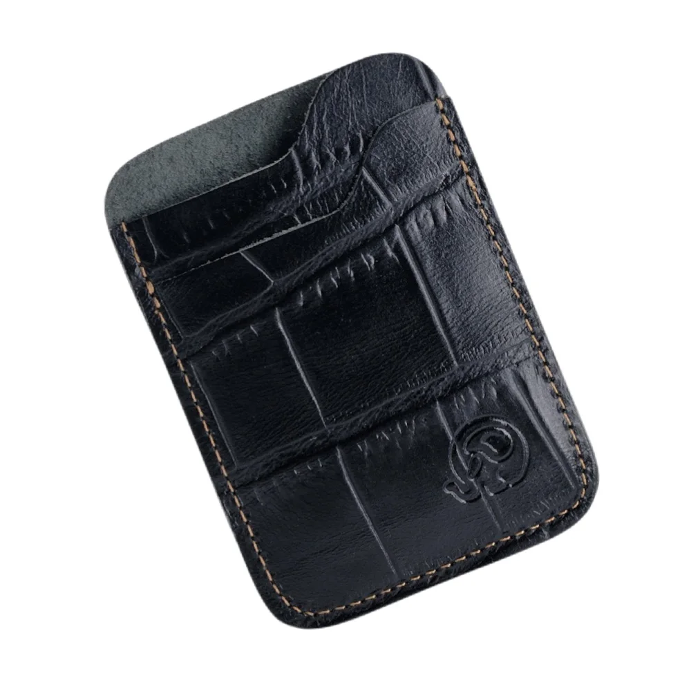 Men's Leather Card Holder - Slim Front Pocket Wallet (9.8x7cm) with 2 Card Slots - Genuine Leather Minimalist Card Case
