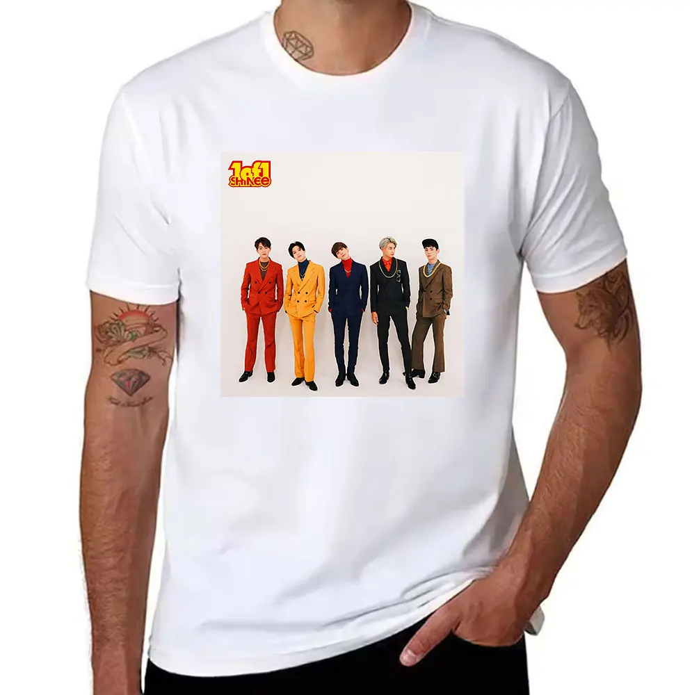 SHINee 1of1 K-pop Group Print Cotton Men's T-Shirt, Retro Style Casual Short Sleeve Tee for K-pop Fans Daily Wear