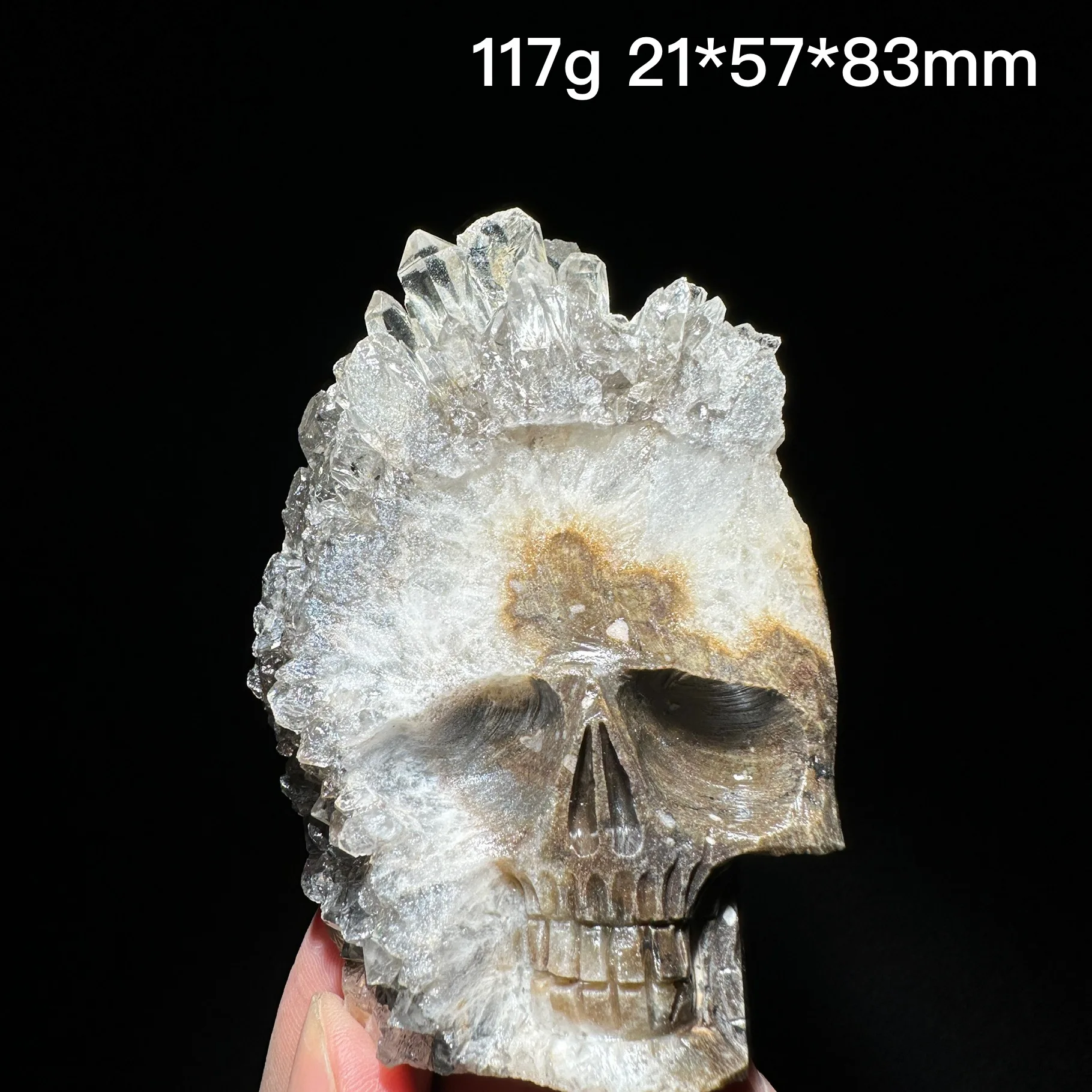 

Natural Crystal Carving Skull Stone Clear Quartz Cluster Polished Rock Alien Decoration Rock Gift Reiki Healing