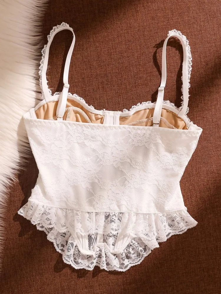 Chic Ladies Tight-fit Lace Fishbone Bodice Suspenders Camisole French Style Hot Girl Sexy Straps Outerwear Sleeveless Tops Vest
