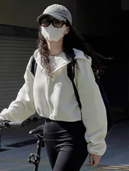 Spring and Summer Women's Casual Solid Loose Short Hooded Sweatshirt