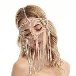 Indian Luxury Full Rhinestone Chain Fringe Bling Face Jewelry Women Prom Party Mask Chain Metal Headband Decoration Bridal Veils