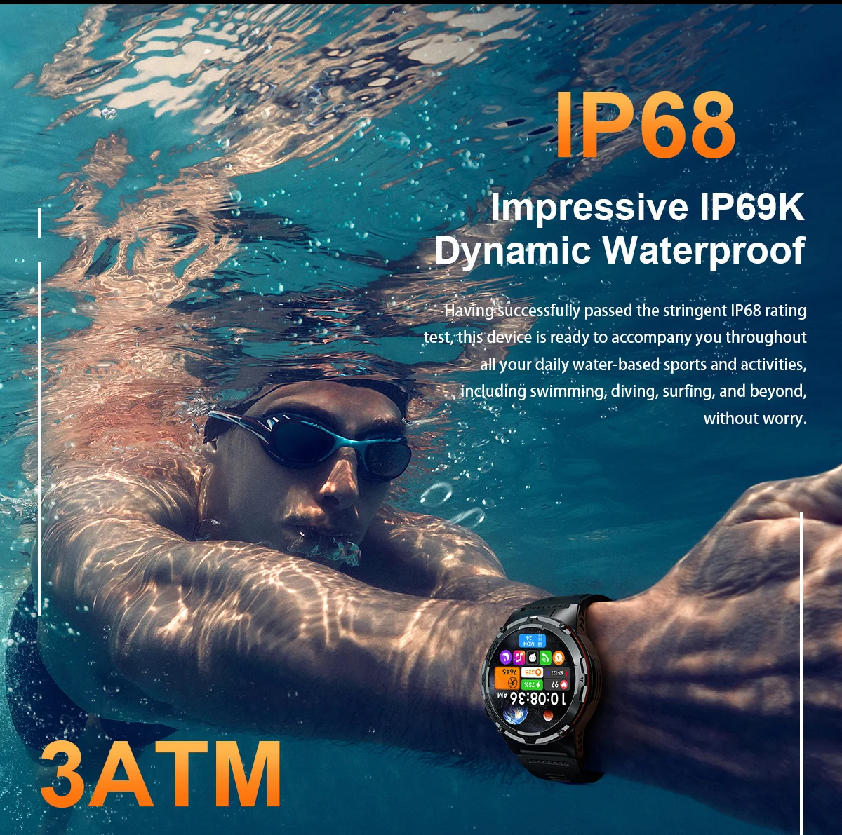 For XIAOMI 3 ATM Swimming Military Smartwatch Outdoor Sports Fitness Tracker Health Monitor BT Call NFC 365nm UV+infrared Watch