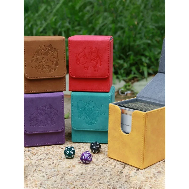 Pokemon Ptcg Charizard Gengar Eevee Rayquaza Self Made Leather Card Box Anime Classics Game Collection Card Storage Box Toy Gift