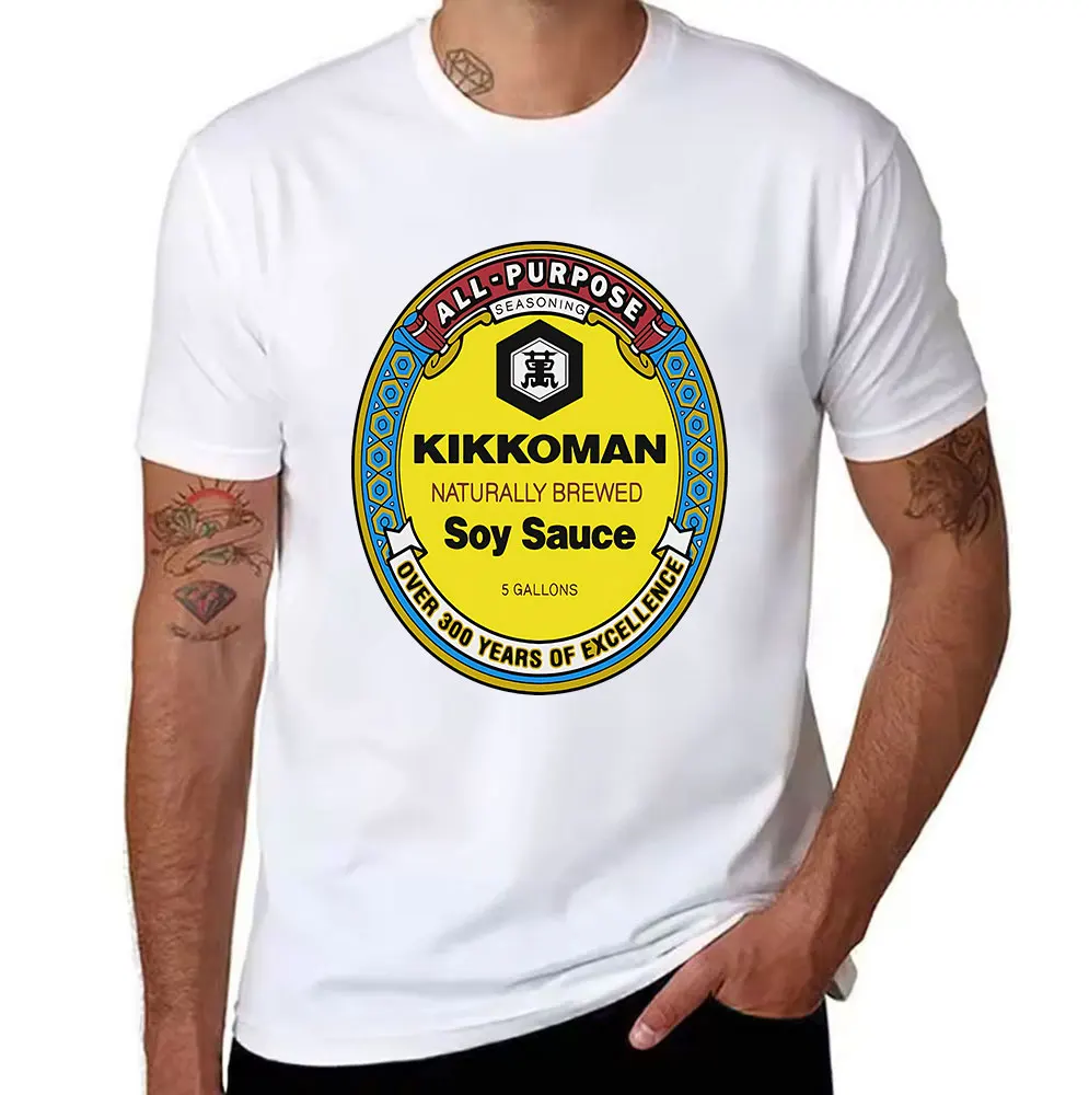 Men's Cotton T-Shirt Kikkoman Naturally Brewed Soy Sauce Graphic Print All-Purpose Seasoning Vintage Logo Tees 5 Gallons Style