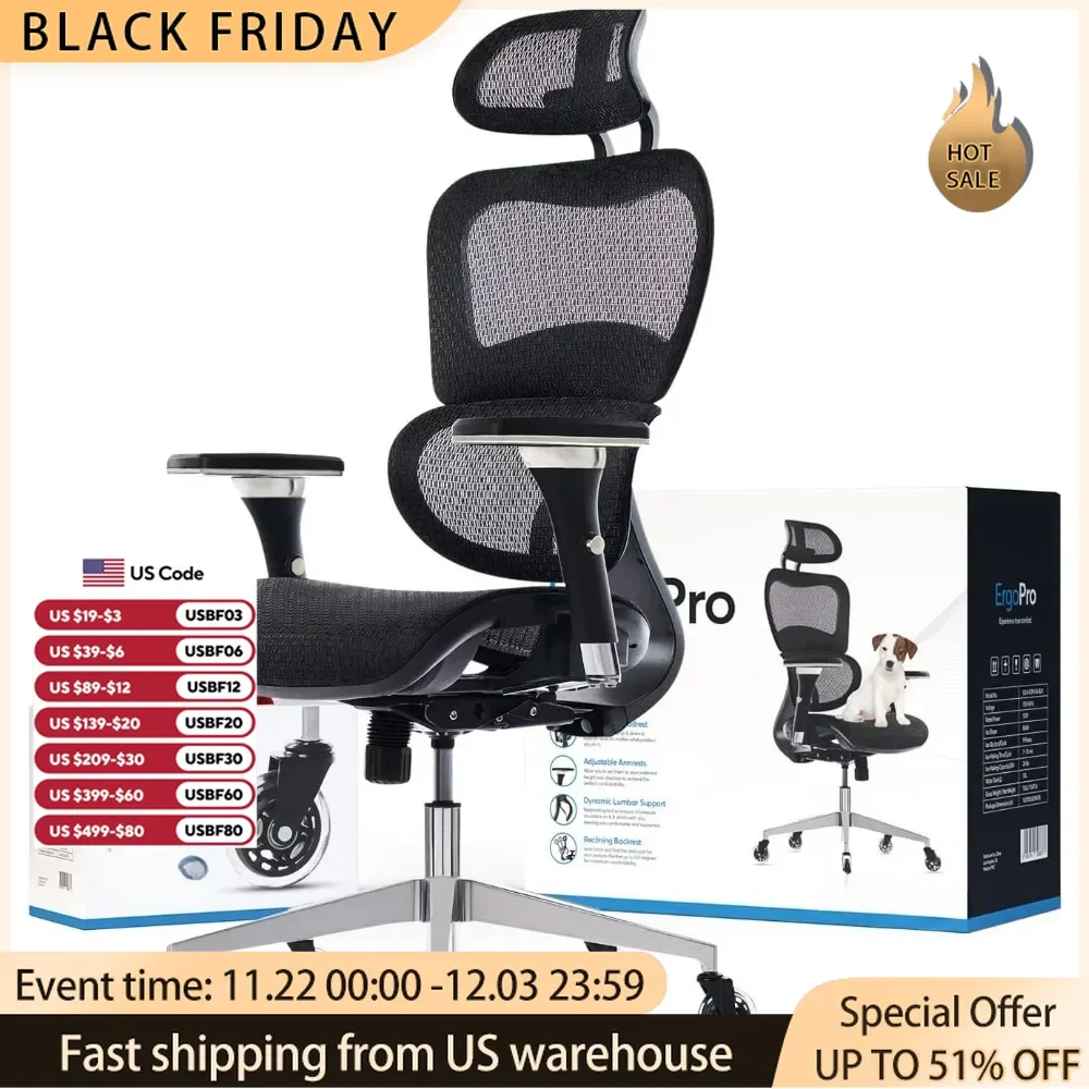 

Office Chair,Ergonomic Rolling with 4D Adjustable Armrest,3D Lumbar Support, Mesh Swivel 26"D x 26"W x 53"H Metal Office Chairs