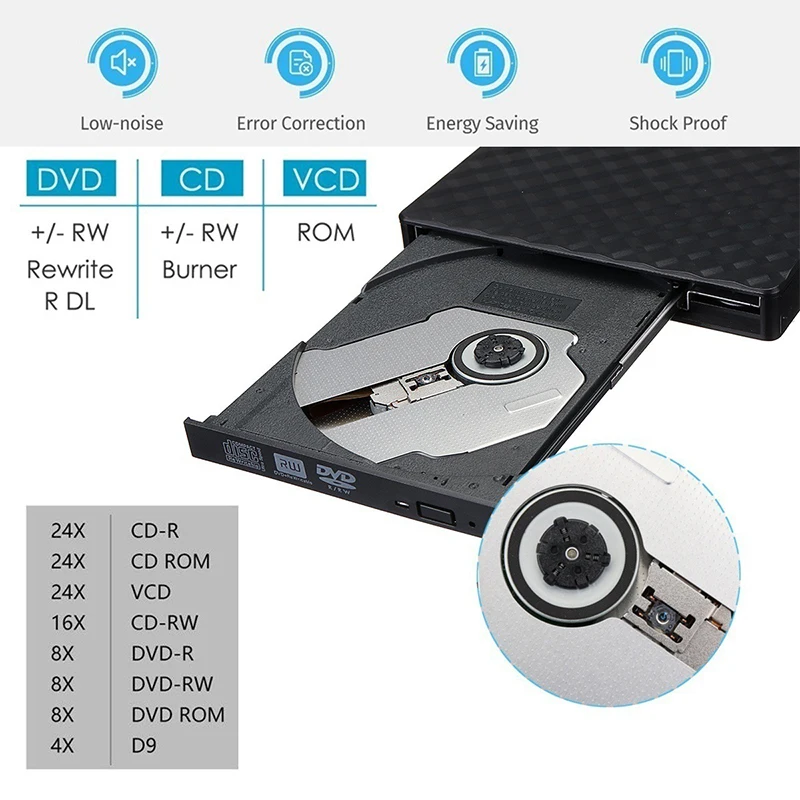 Computers Portable Pop-up Mobile External Burners USB 3.0 DVD RW CD Burner Drive